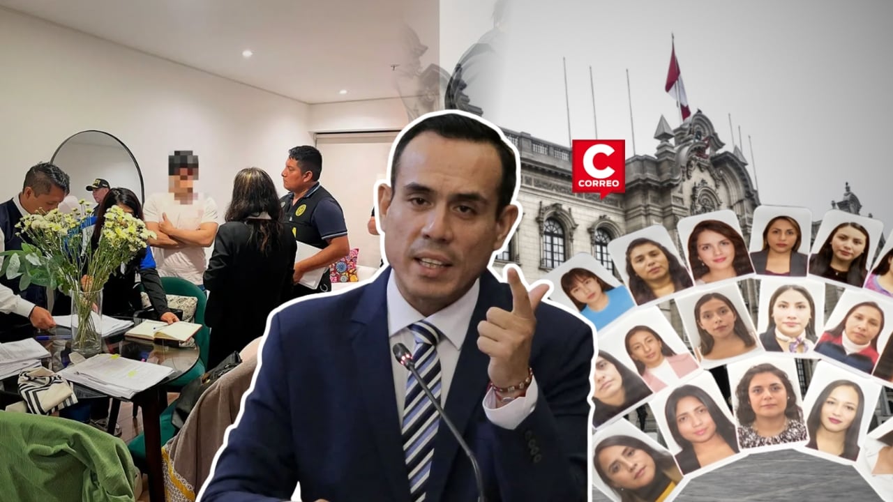 Fiscalía allana viviendas de allegadas a José Jerí por investigación de contrataciones irregulares. Composición: Diario Correo.