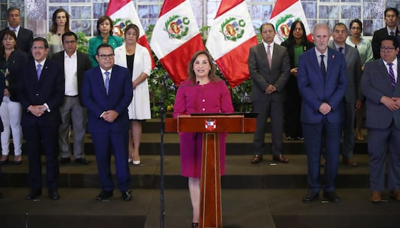 La presidenta Dina Boluarte dio pronunciamiento junto a todos los integrantes de su Gabinete Ministerial. (Foto: EC)