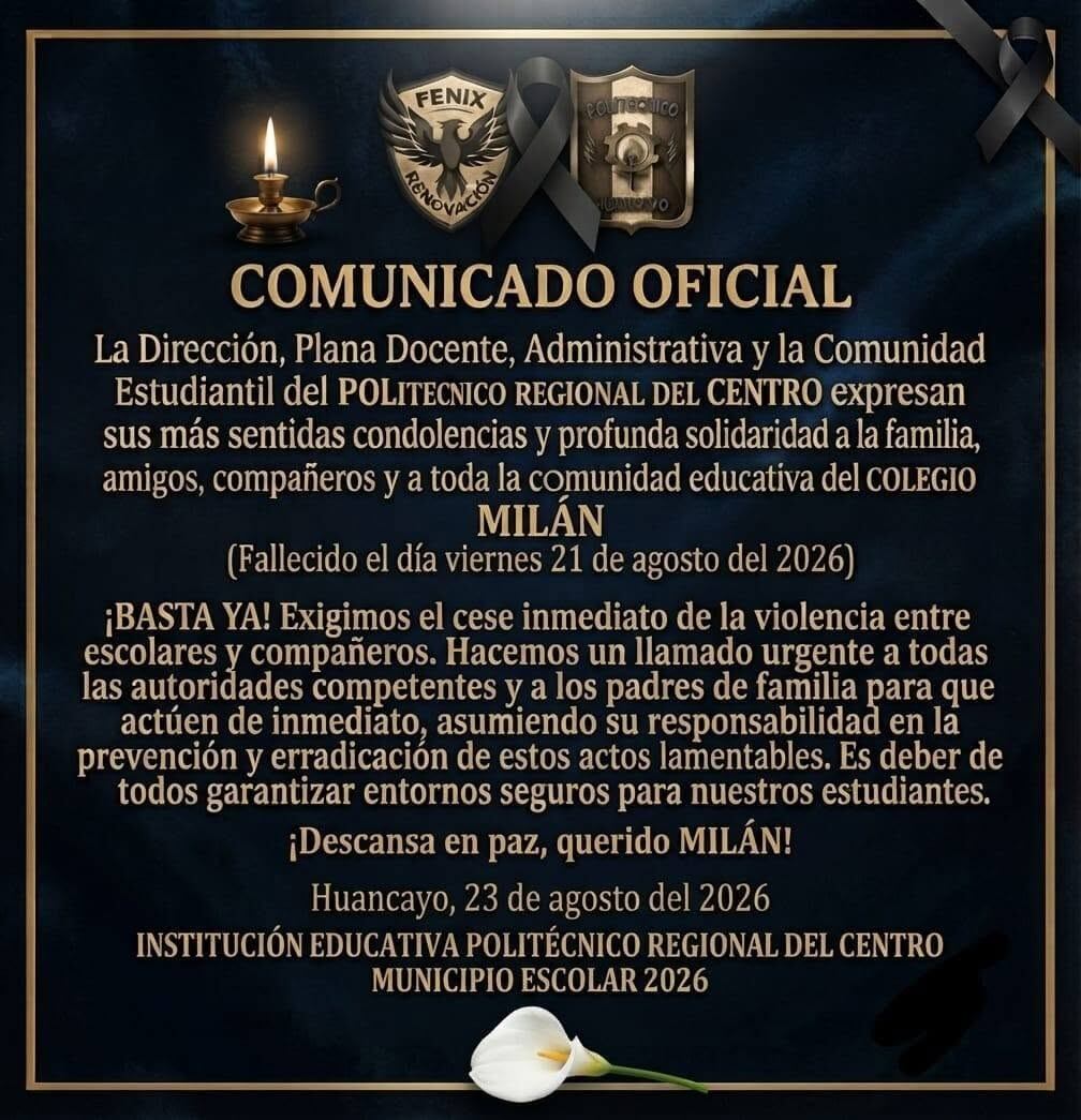 Politécnico Regional del Centro exige el cese de la violencia escolar tras la muerte del estudiante Milán