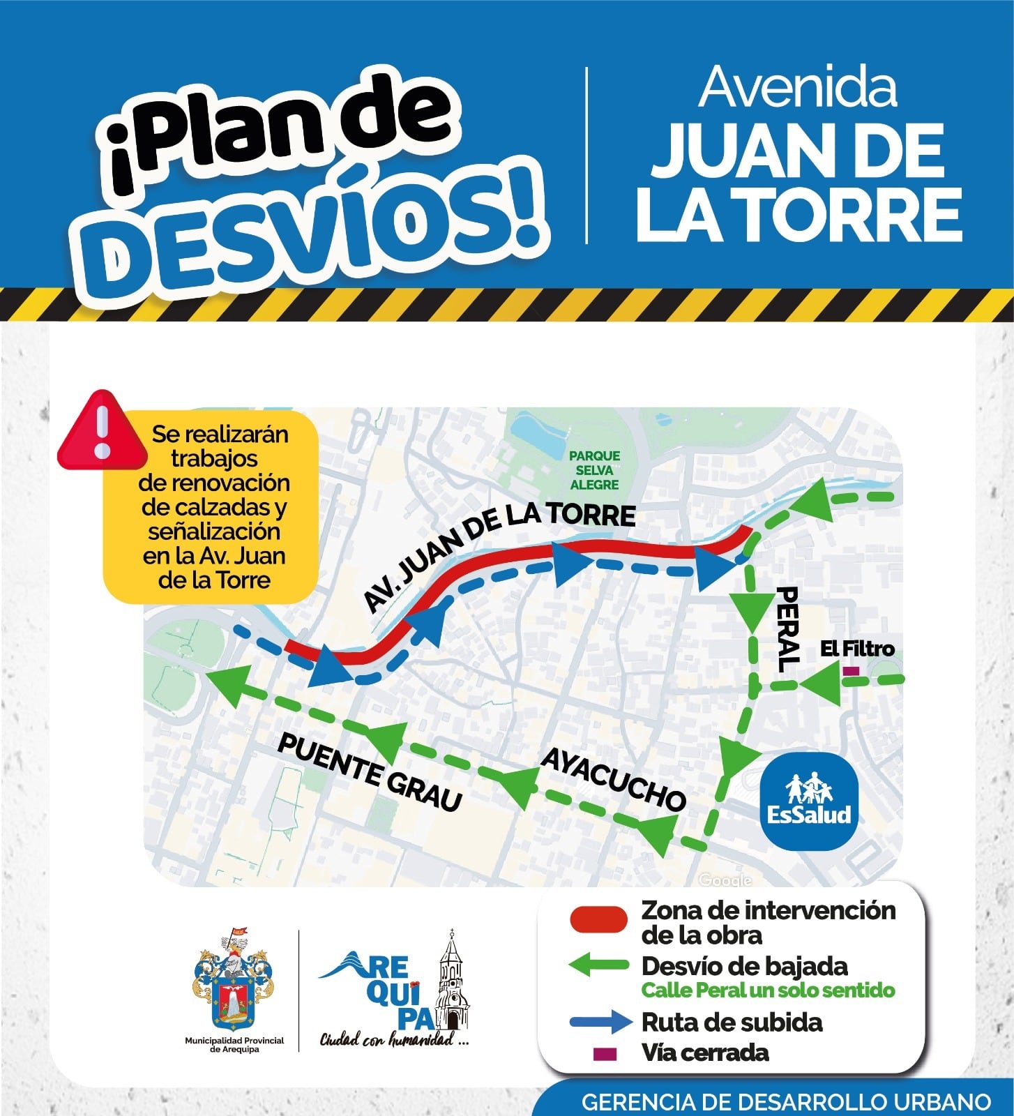 Plan de desvíos por trabajos en av. Juan de la Torres. Foto: MPA.