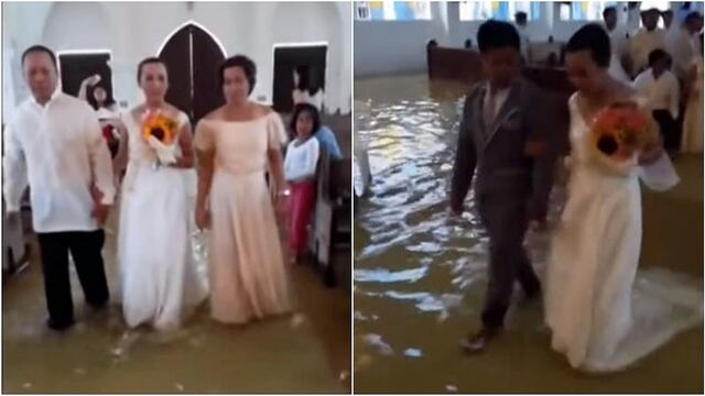 Viral: Iglesia quedó inundada por lluvias, pero no evitó que pareja se case (VIDEO)