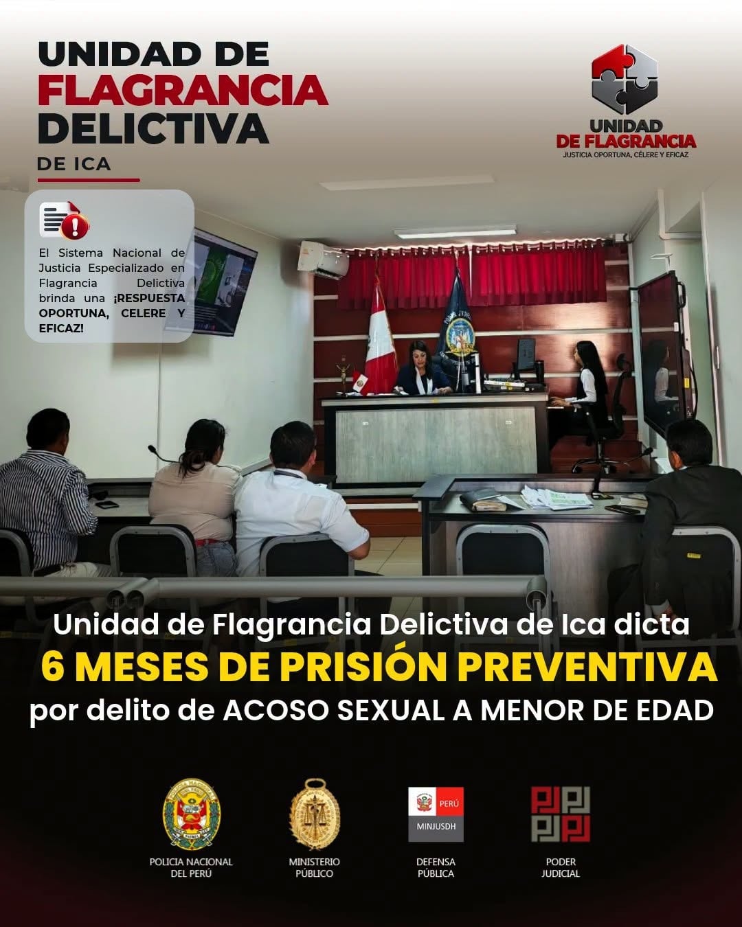 Ica: seis meses de prisión preventiva por presunto delito de acoso sexual a menor de 10 años