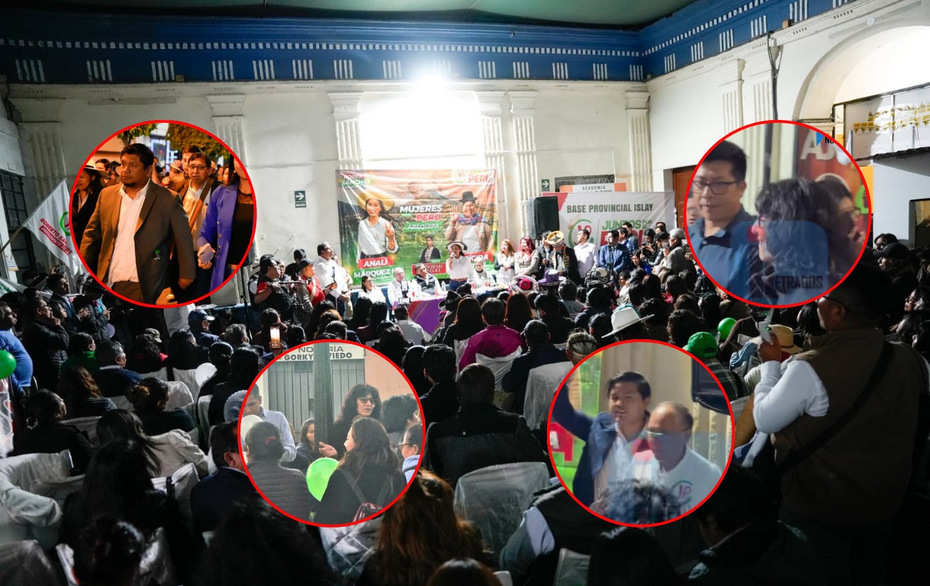 Esposa del gobernador de Arequipa y funcionarios en proselitismo político de Juntos por el Perú. Foto: Composición GEC.