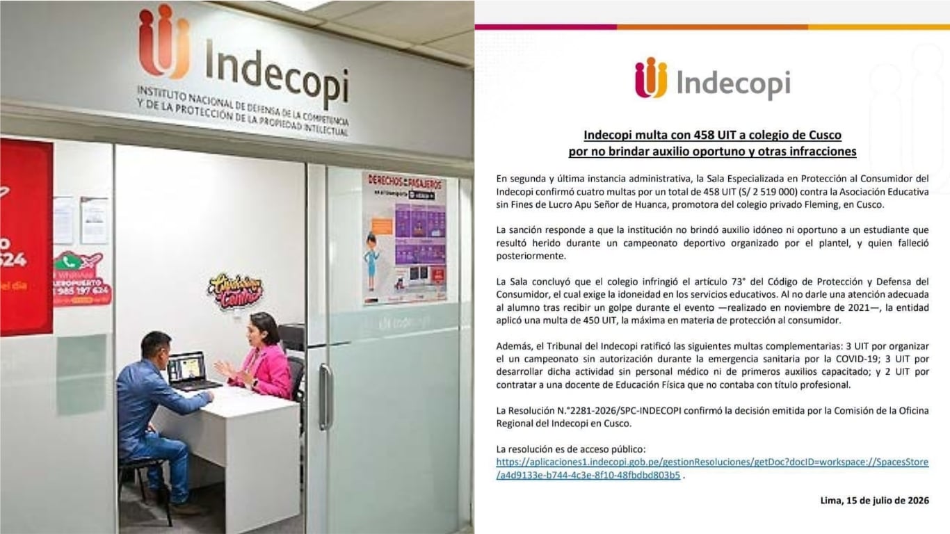 Según Indecopi, el colegio no brindó el auxilio correspondiente al menor luego de un accidente.