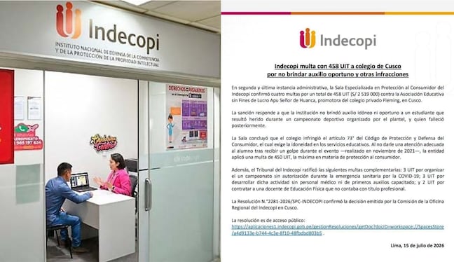 Según Indecopi, el colegio no brindó el auxilio correspondiente al menor luego de un accidente.
