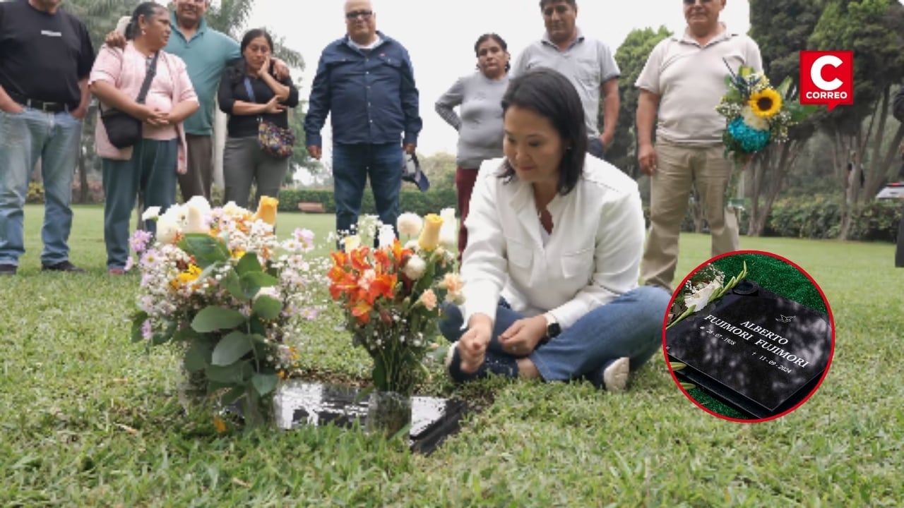 Keiko Fujimori visitó la tumba de Alberto Fujimori en Huachipa por el Día del Padre. Composición: Diario Correo.