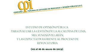 Ficha técnica de estudio de opinión pública sobre gestión y revocatoria de alcaldesa Villarán