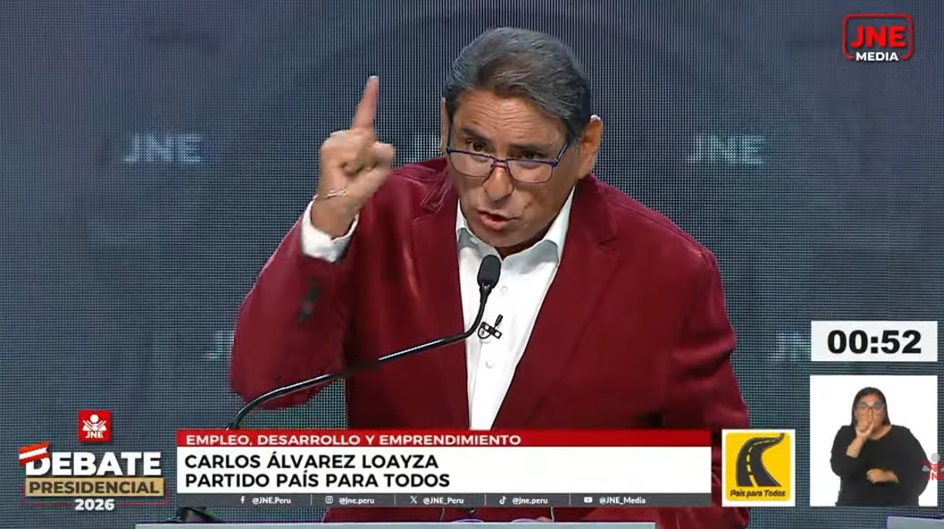 El momento ocurrió durante la bolsa de tiempo del bloque temático, cuando el candidato de País para Todos hizo una imitación en referencia al postulante de Fe en el Perú. (Captura de imagen del JNE)