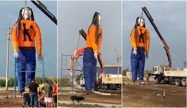 Pisco: queman muñeco de más de 10 metros de la señora “K” con cola de rata gigante