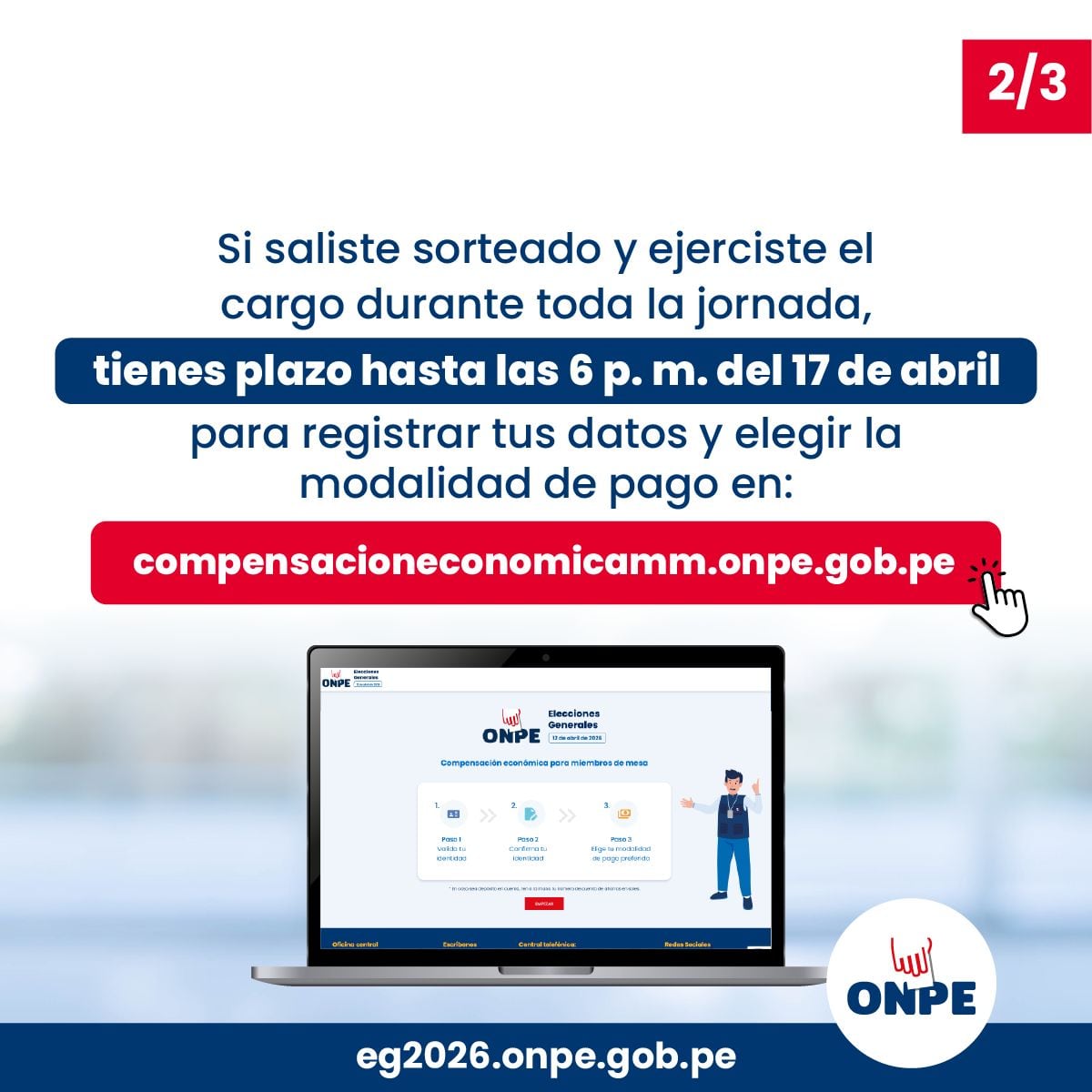 Si fuiste miembro de mesa tienes hasta el 17 de abril para registrarte y cobrar S/165 (Foto: ONPE)