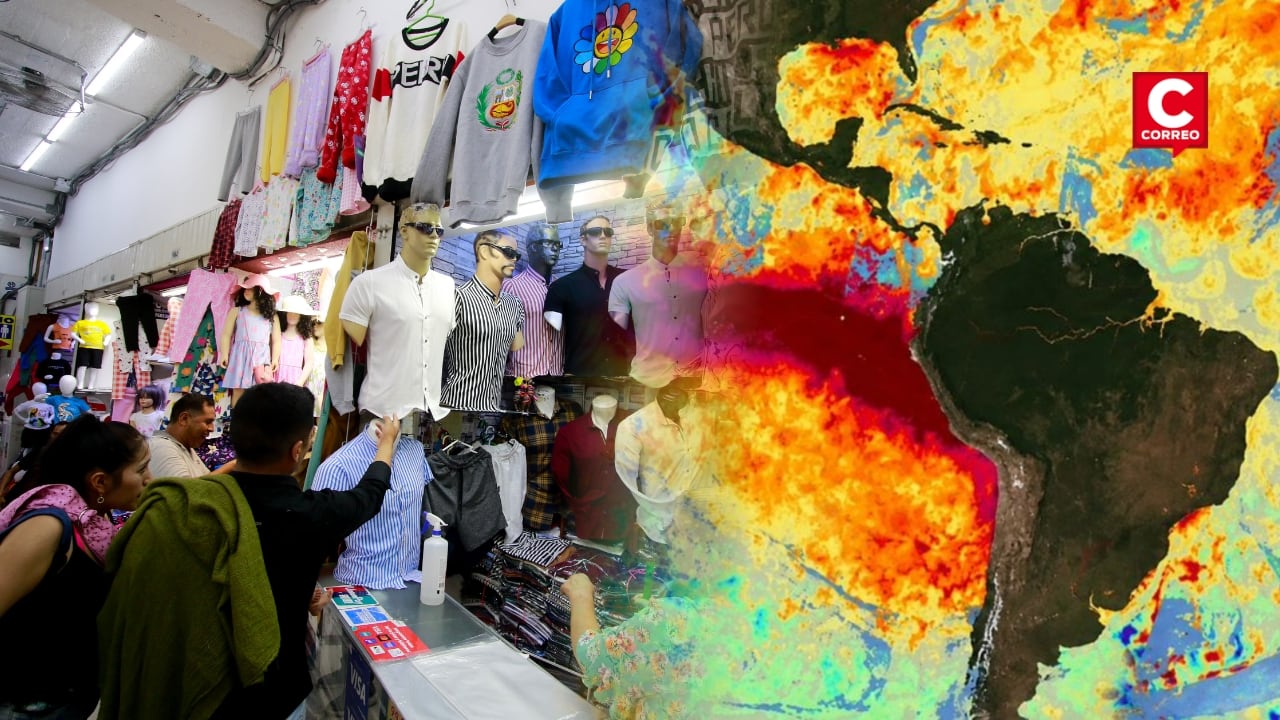 Comerciantes de Gamarra venden prendas de invierno con hasta 50% de descuento tras aumento de temperaturas. Composición: Diario Correo.