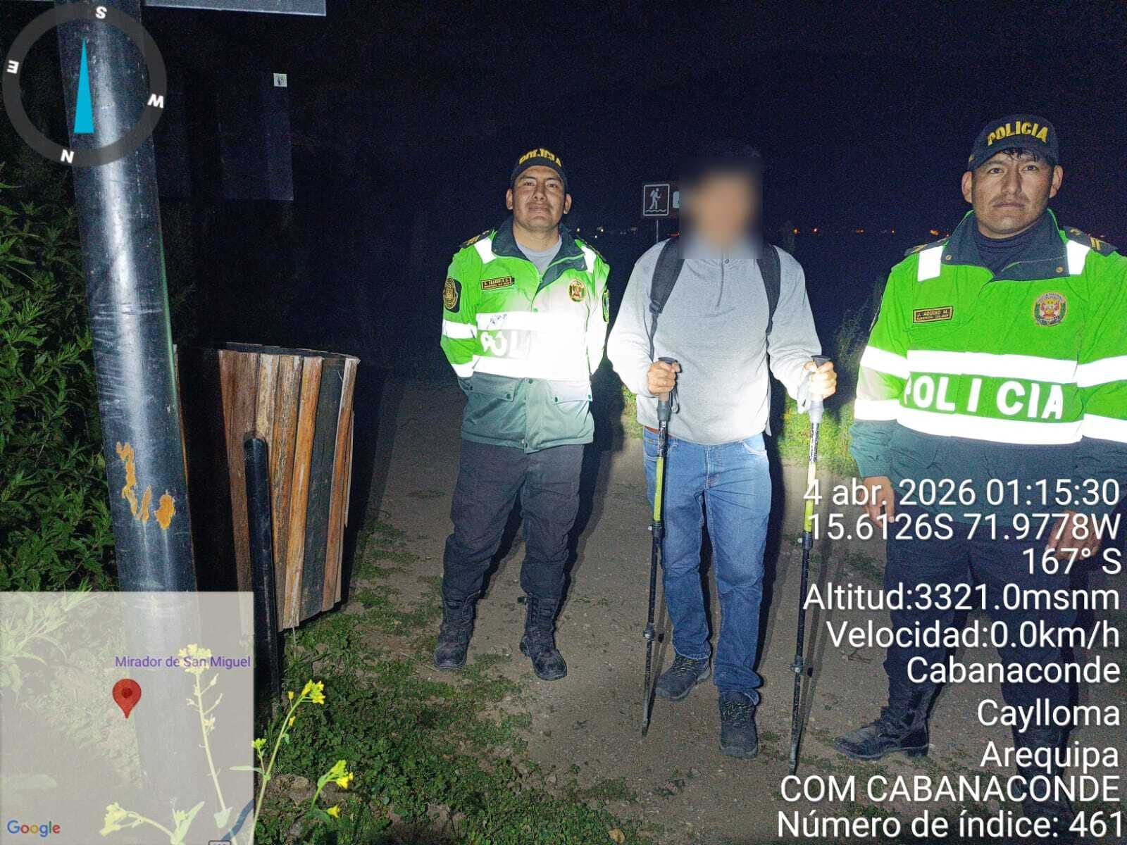 Rescatan a turista deshidratado y varado en ruta del Oasis Sangalle hacia Cabanaconde. Foto: PNP.