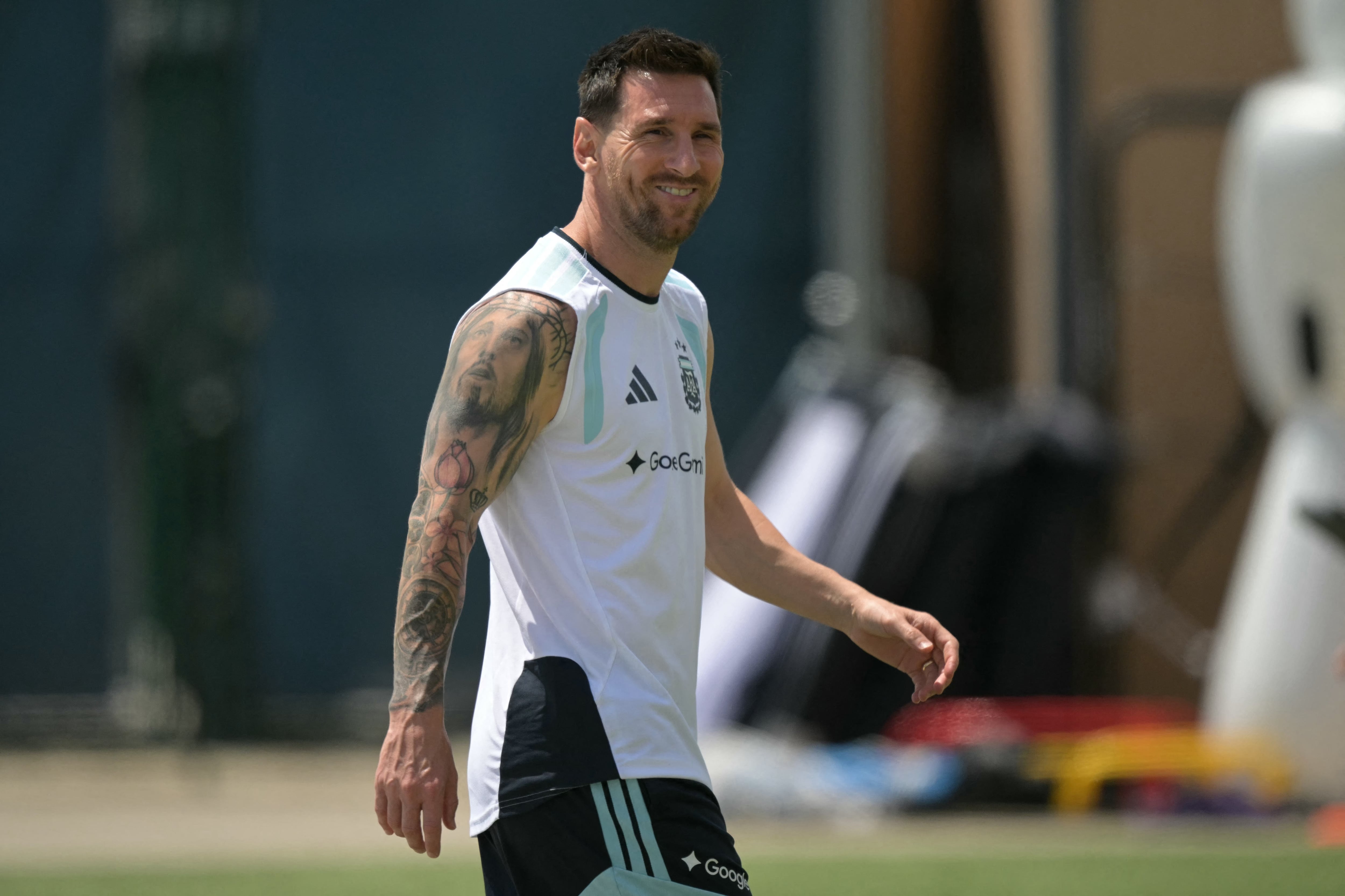 Argentina's forward #10 Lionel Messi takes part in a training session at the Sporting KC Training Centre in Kansas City on June 23, 2026, during the 2026 World Cup football tournament. (Photo by Juan MABROMATA / AFP)
