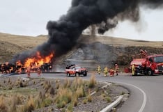 Cisterna con combustible vuelca y se incendia en la vía Arequipa - Cusco (FOTOS y VIDEO)