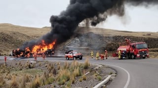 Cisterna con combustible vuelca y se incendia en la vía Arequipa - Cusco (FOTOS y VIDEO)