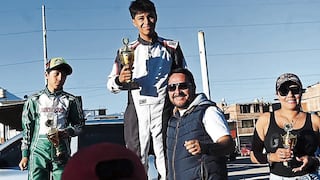 El podio de ganadores de la tercera fecha en el Campeonato Regional de Kartismo, en Arequipa