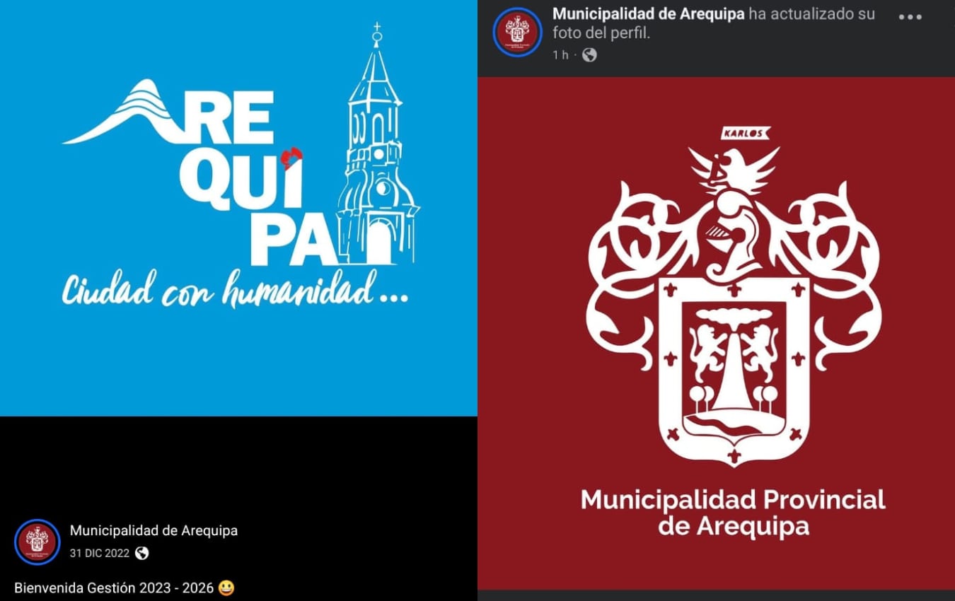 Antes y después: El cambio de imagen en el Facebook municipal refleja el relevo en la conducción de la Municipalidad Provincial de Arequipa. Foto: Composición GEC.