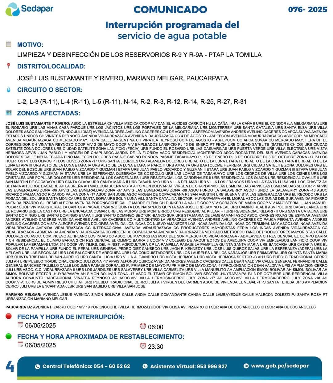 Corte de agua en Arequipa