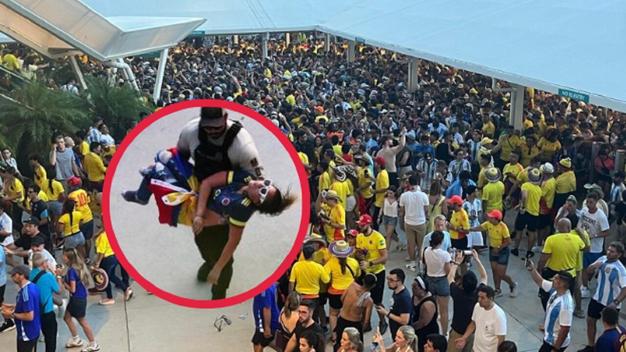 Aficionados ingresan sin control al estadio Hard Rock este domingo previo a la final de la Copa América. (EFE/ David Villafranca)