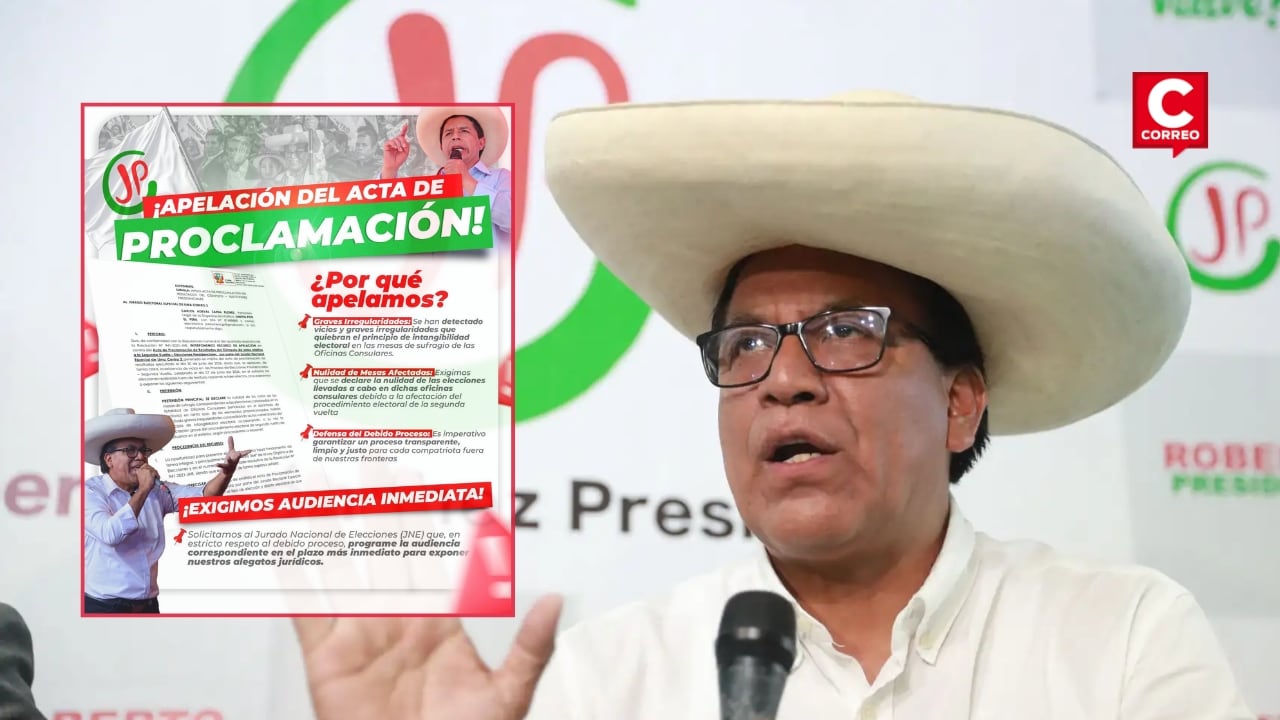 Juntos por el Perú impugna acta de proclamación de resultados del voto exterior ante el JEE de Lima Centro. Composición: Diario Correo.
