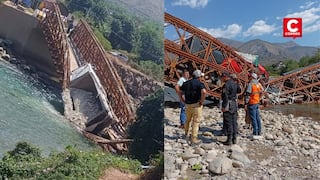Apurímac: Puente Pampatama colapsa y deja dos volquetes atrapados entre los restos de la estructura