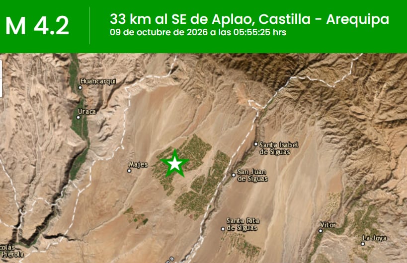 Arequipa: temblor de magnitud 4.2 se registró esta mañana en Aplao (Foto: IGP)