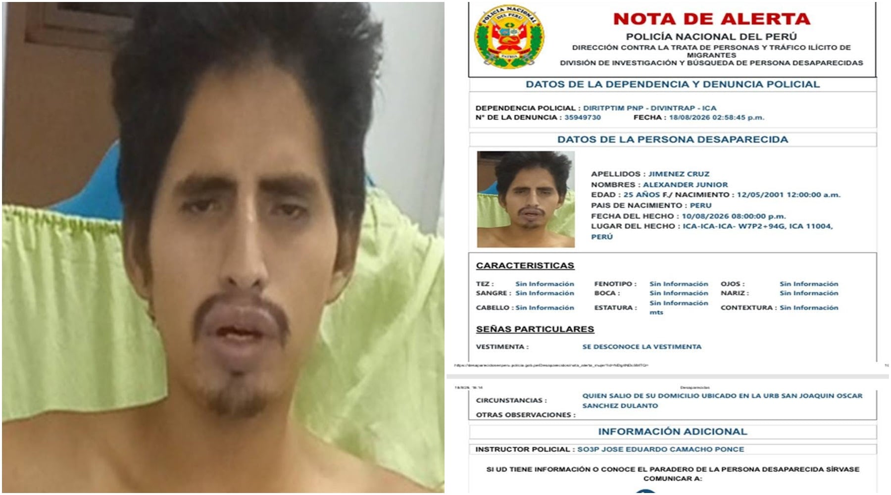 Ica: joven de 25 años diagnosticado con esquizofrenia lleva diez días desaparecido