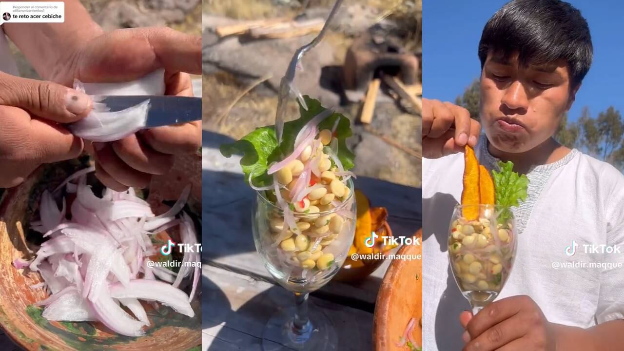 Joven prepara particular plato de ceviche. (Foto: composición EC)