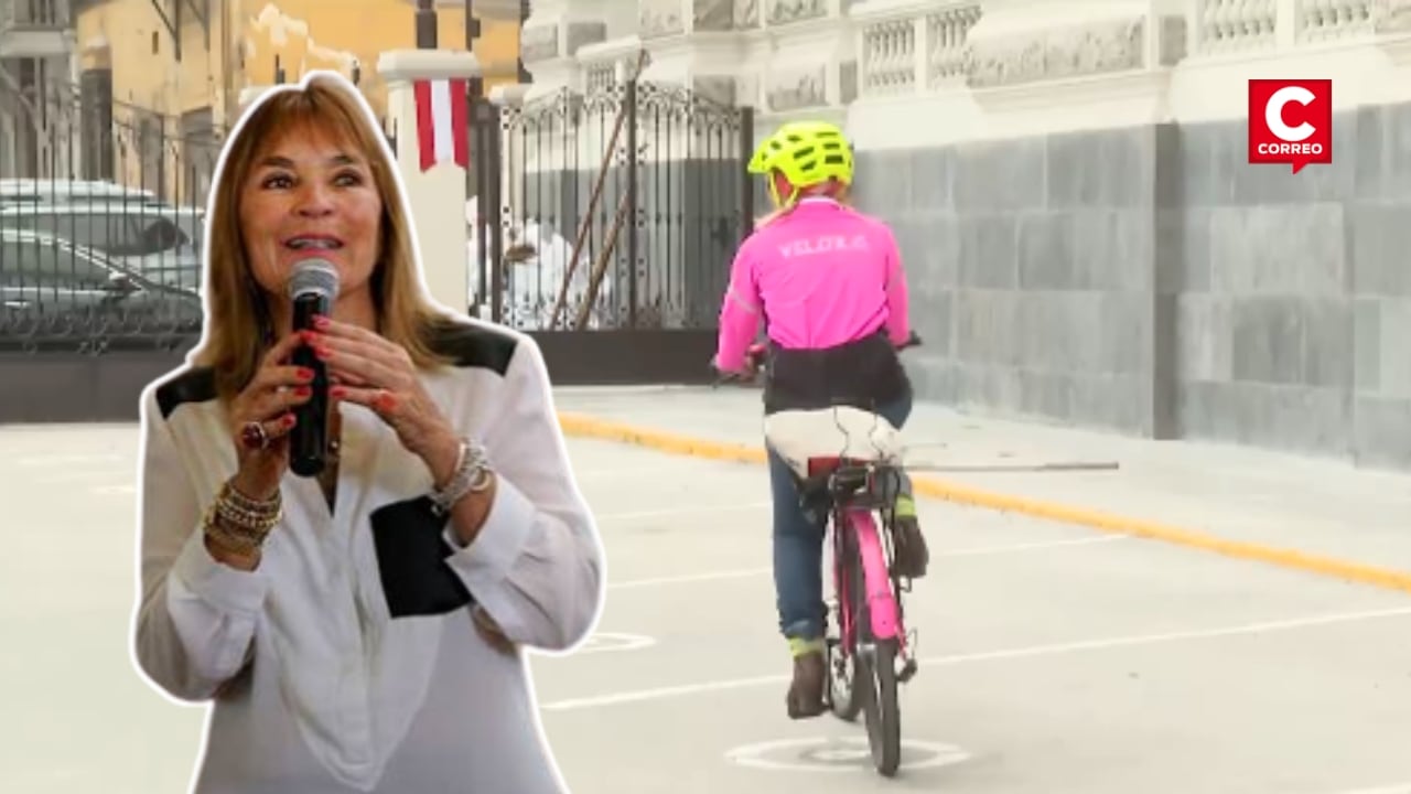 Diputada de Obras llega en bicicleta al Congreso y propone crear estacionamiento para ciclistas. Composición: Diario Correo.