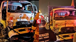 Puente Piedra: fuerte choque entre furgoneta y tráiler deja a conductor y copiloto con graves fracturas