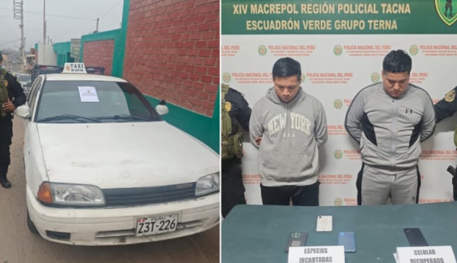 Vehículo, los dos integrantes de banda y los cuatro celulares recuperados por la PNP