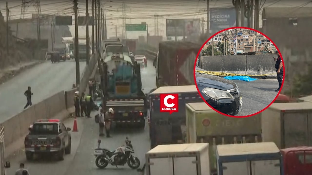 Puente Piedra: Tráfico colapsa en la Panamericana Norte tras accidente mortal de un motociclista. Composición: Diario Correo.