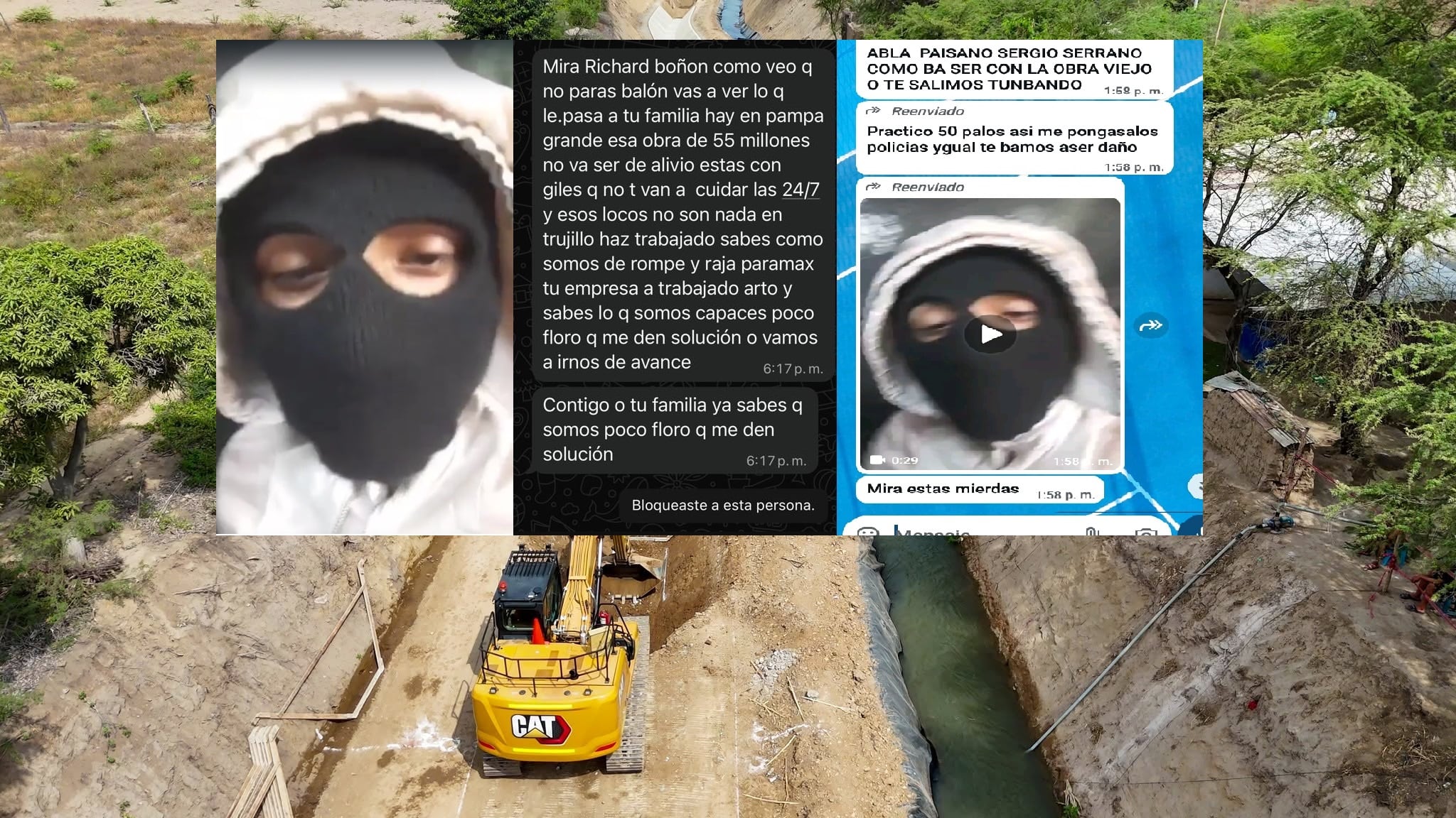 Delincuentes amenazan a personal de obra.