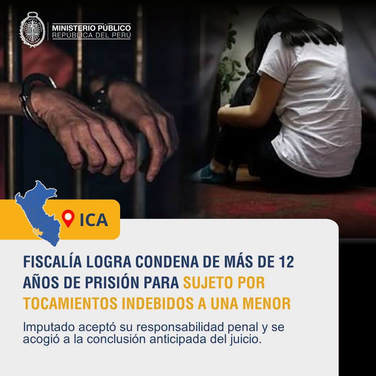 Ica: más de 12 años de cárcel para sujeto por tocamientos indebidos a niña de 10 años