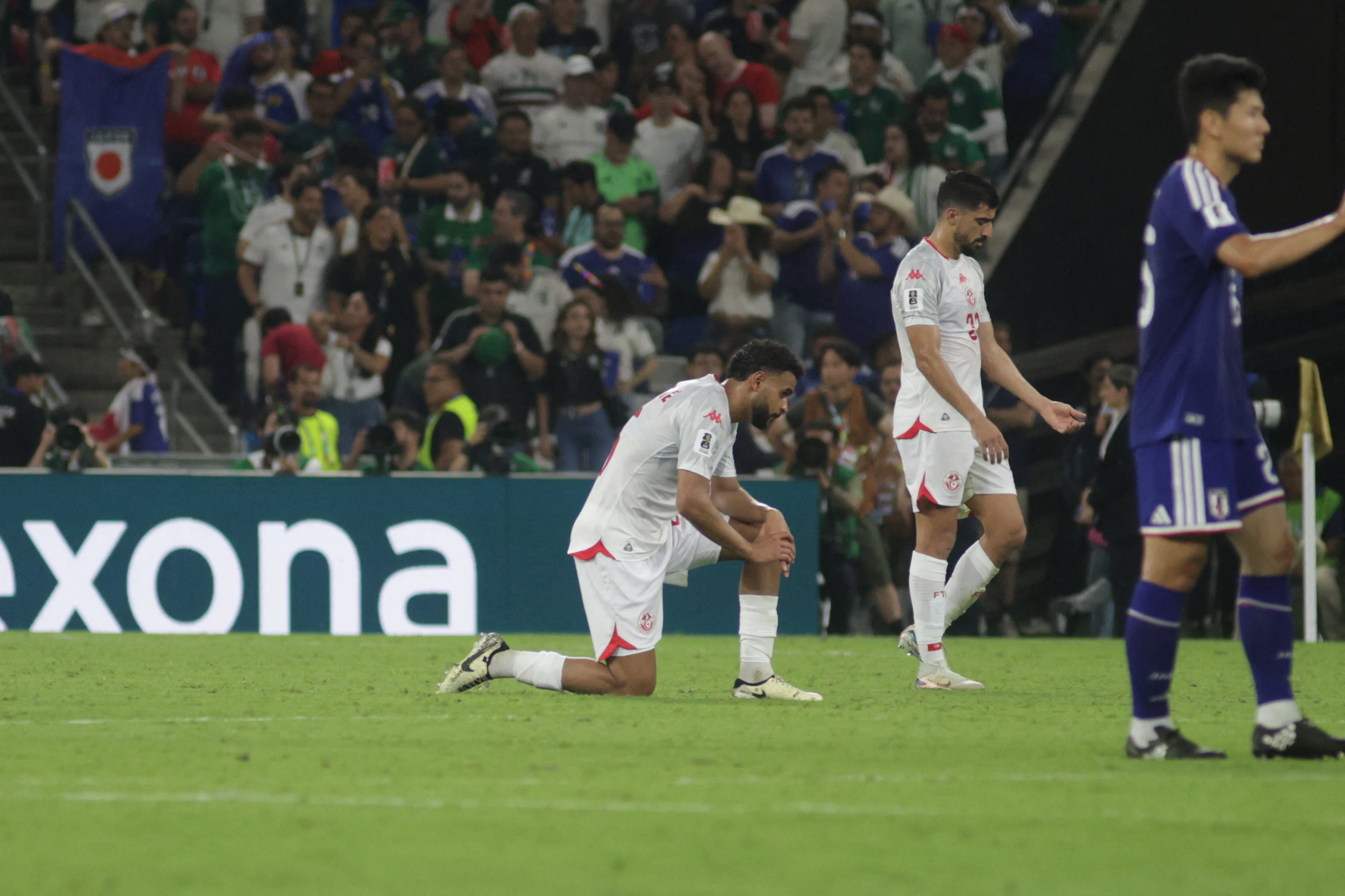 Anis Ben Slimane of the Tunisia national team reacts after losing the FIFA World Cup Group F match against Japan at Monterrey Stadium in Guadalupe, Mexico, on June 20, 2026. (Photo by Ismael Rosas/Eyepix Group/NurPhoto) (Photo by Eyepix / NurPhoto via AFP)