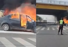 Auto se incendia en av. Universitaria en Cercado de Lima: Chofer habría utilizado GLP en vez de GNV debido a escasez