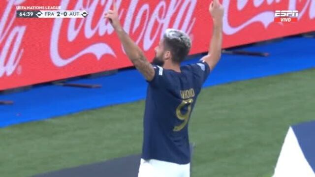 Olivier Giroud marcó gol con Francia: decretó el 2-0 sobre Austria en Nations League (VIDEO)