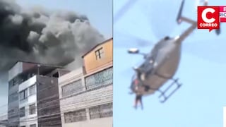 Hombre es rescatado en helicóptero de incendio de gran magnitud en Cercado de Lima