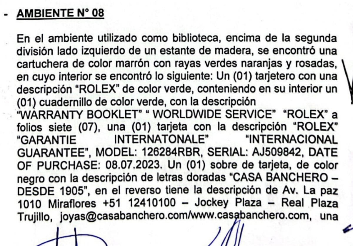 Acta del allanamiento a la casa de Dina Boluarte. Fuente : Difusión