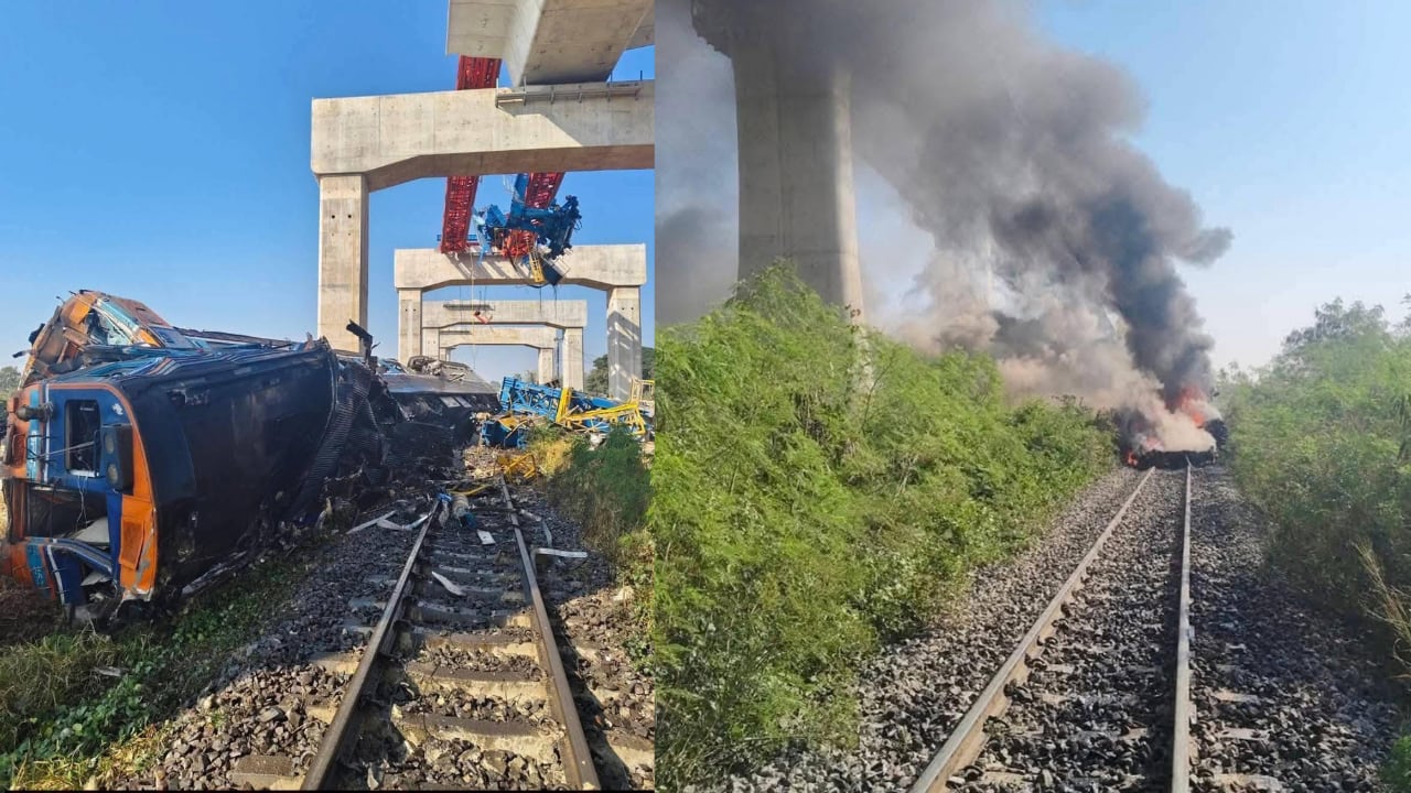 Una grúa de un proyecto ferroviario de alta velocidad colapsó sobre un tren en movimiento que viajaba de Bangkok al noreste de Tailandia. Autoridades investigan posibles fallas de seguridad. (Fotos: EFE)