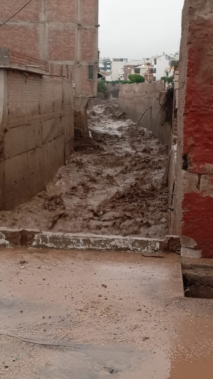 Viviendas inundadas y vías afectadas en Cayma, tras intensas lluvias. Foto: GEC.