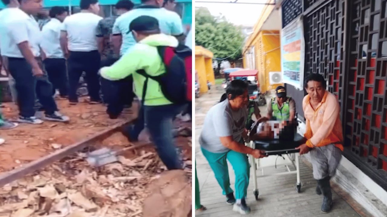 Los escolares quedaron atrapados debajo de la estructura y fue necesaria maquinaria pesada para liberarlos. Uno de los menores permanece grave tras ser reanimado por médicos. (Imágenes de Exitosa Noticias)