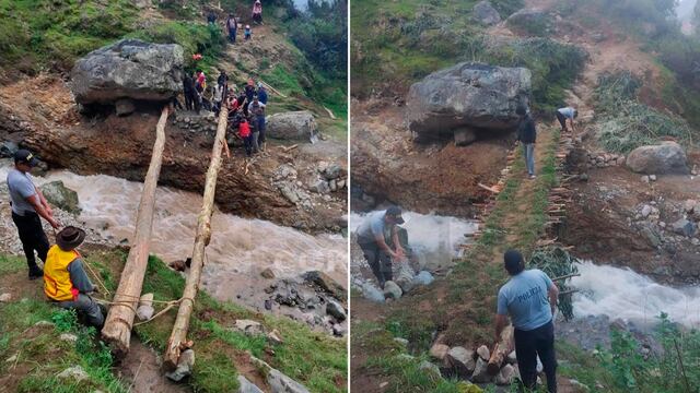 Huancavelica: Pobladores aislados desde hace nueve días construyen puente provisional