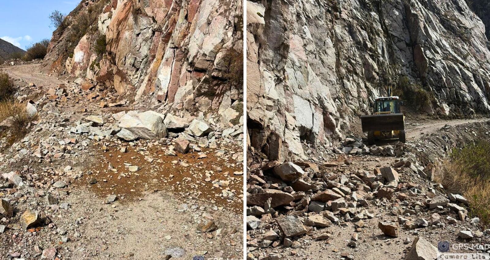 Derrumbe de rocas en Salamanca por lluvias, en Arequipa. Foto: Municipalidad Distrital de Salamanca.