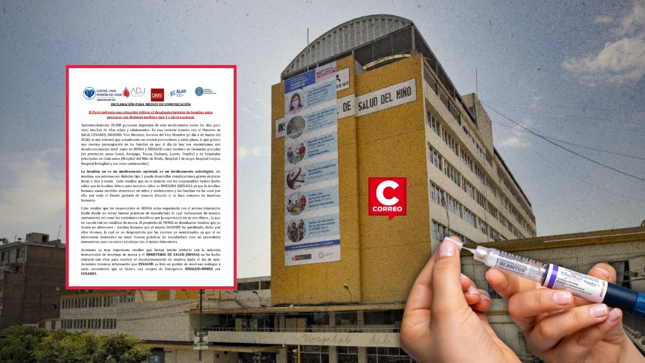 Desabastecimiento de insulina en Lima y regiones pone en riesgo a pacientes diabéticos. Composición: Diario Correo.