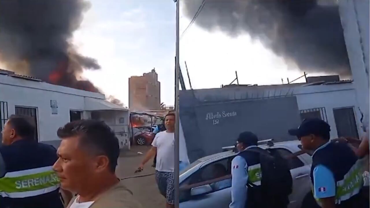 Un fuerte incendio se registró esta mañana en una cochera ubicada frente a la Municipalidad Provincial del Callao. Al menos 10 unidades de bomberos trabajaron para controlar las llamas, que dejaron cinco viviendas afectadas. (Foto: Captura de video de Exitosa Noticias)