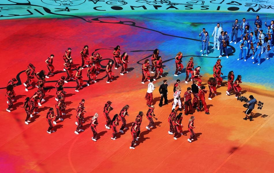 BTS hace historia con una icónica presentación en el show de medio tiempo en la final del Mundial 2026. (Foto: FLORENCIA TAN JUN /AFP)