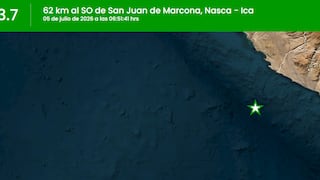 Temblor de magnitud 3.7 se registró frente a San Juan de Marcona, en la región Ica