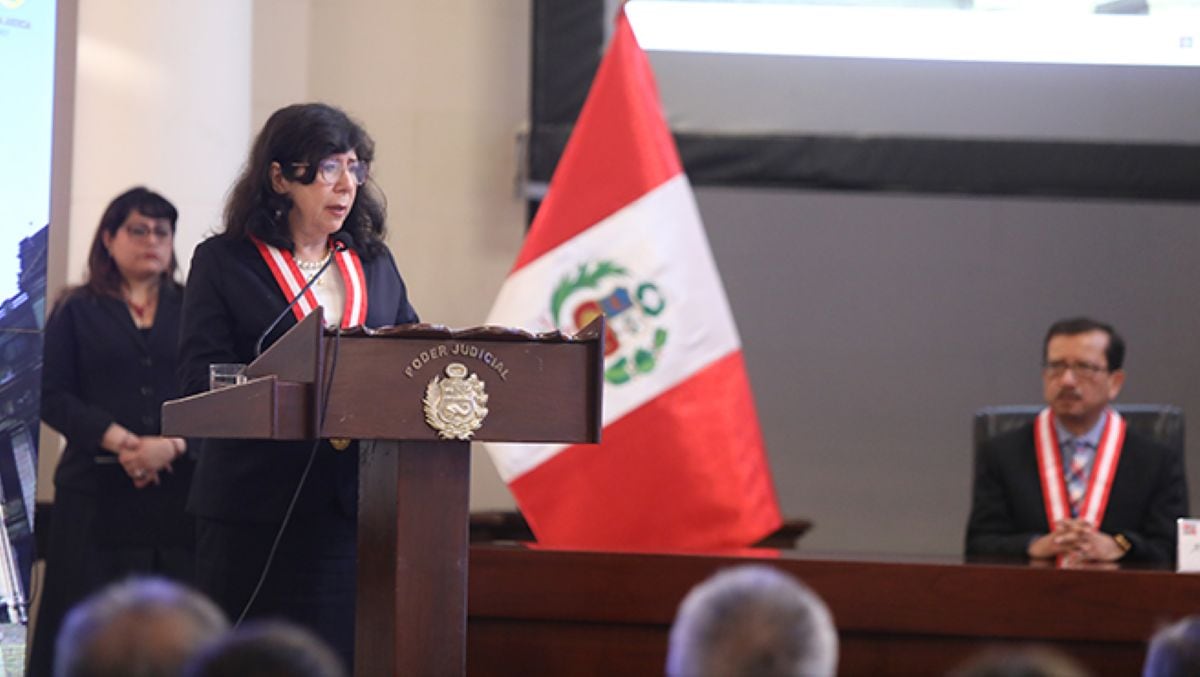 La titular del Poder Judicial presentó sentencias y medidas adoptadas en Perú para atender conflictos ambientales durante un evento internacional organizado por la Pontificia Academia de las Ciencias Sociales. Foto: Poder Judicial.