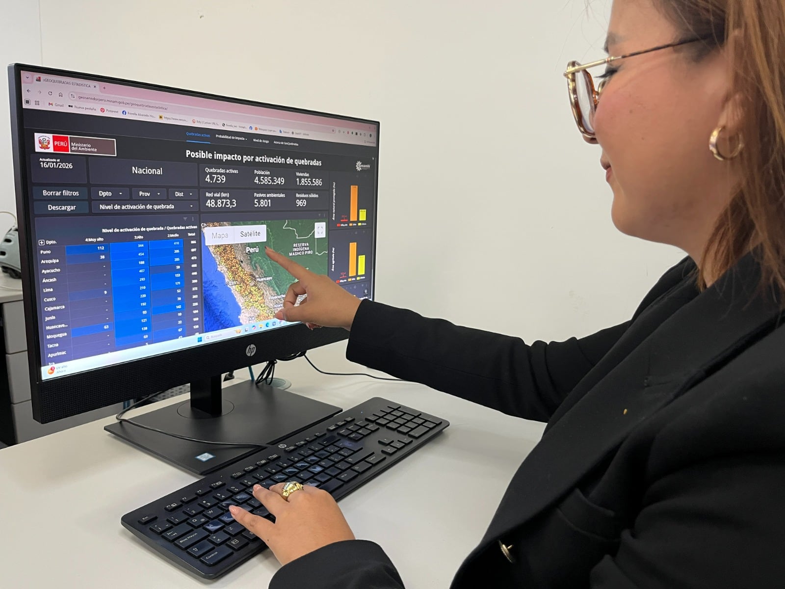 La herramienta digital se actualiza a diario y permite evaluar riesgos de huaicos, deslizamientos y derrumbes a nivel nacional.